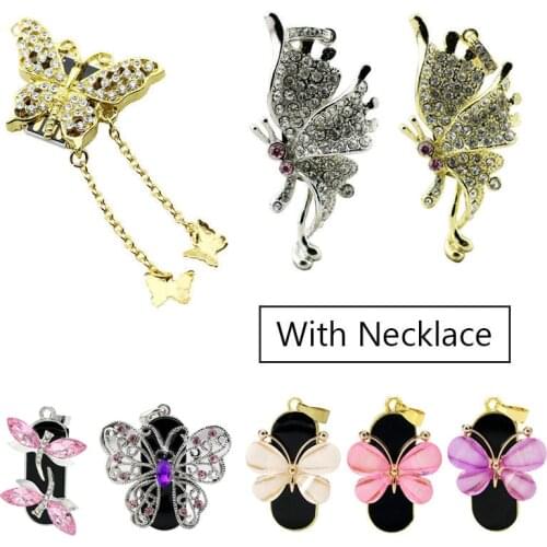 Real Capacity Memory Stick Diamond Butterfly Necklace U Disk Usb 2.0 Flash 8GB/16GB/32GB Necklace Jewelry Usb Flash Drive Gift