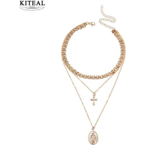 KITEAL 2018 New Personality Joker Multilayer Portfolio Accessories Simple Cross Jesus Pendant Necklace Women Bijoux