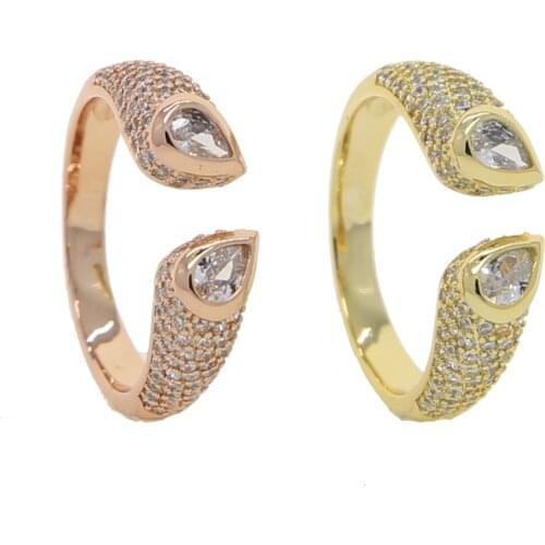 CZ Open Adjust Finger Ring For Women Girl Rose Gold Color Micro Pave White Tear Drop Cubic Zirconia Rings