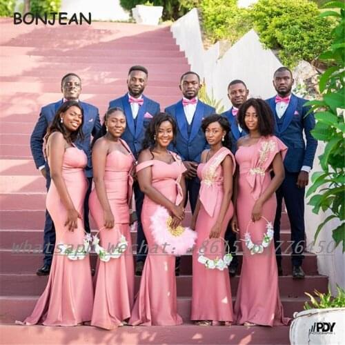 Coral African Bridesmaid Dresses 2021 Mermaid Elastic Satin Black Girls Bridesmaid Dress Plus Size for Women Wedding