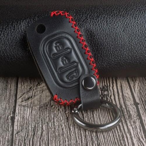 Leather Car Remote Key Case Fob Cover For Lada Sedan Largus Kalina Granta Vesta X-Ray XRay For Renault 3 buttonsAuto Accessories