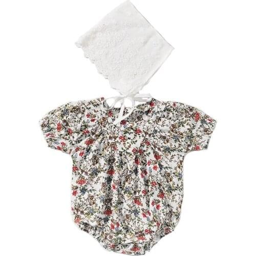 2020 Summer baby newborn baby bodysuit cute baby boy jumpsuit floral cotton baby boy clothing girl tights hat two-piece toddler