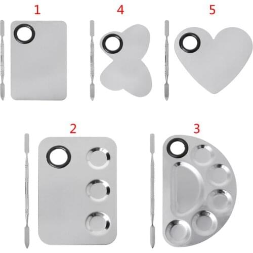 Stainless Steel Watercolor Paint Palette Tray Mixing Rod Spatula Set For Nail Art School Supplies Oil Painting Makeup Tools