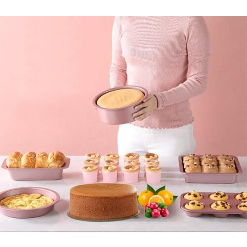 Maifan Stone Pink Cake Mold Bread Cake Non-stick Tray Muffin Baking Carbon Steel Baking Pan Square Round For pastry tools Mold