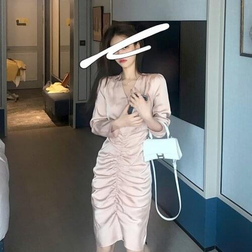 Fashion Spring Autumn 2021 New Sexy V-neck Dress Party Dresses Woman Solid Ladies Long Sleeve Clothes Vestidos De Fiesta WPY2134