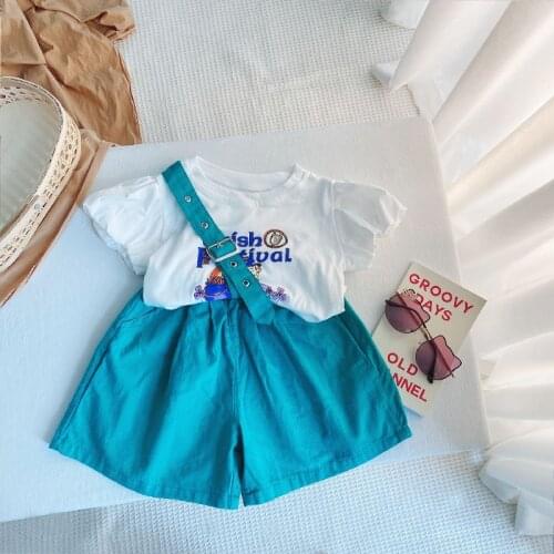 Fashion Girls Set Summer Suit 2021 New Korean Children Trousers+short Sleeves Shirt Kids Toddler Girls Clothing Set