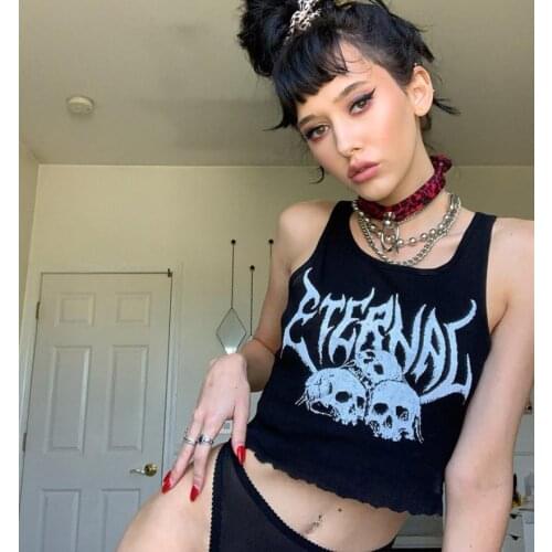 Fashion Women Base Top Sexy Femme Girls Gothic Tank Top Women Printed Cropped Top Summer Womens Clubwear Streetwear Clothes