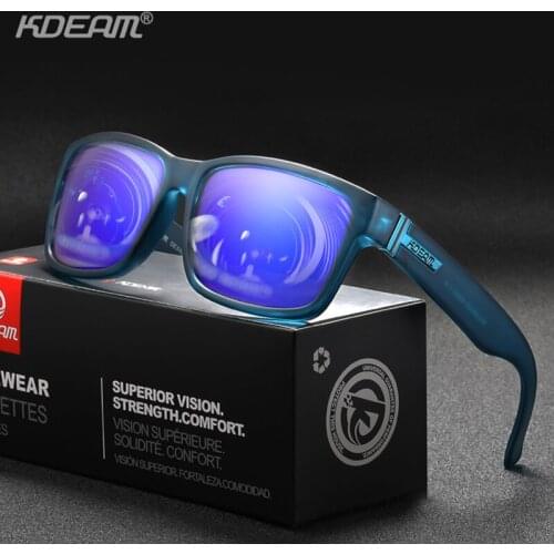 KDEAM Mirror Polarized Sunglasses For Men Translucent Blue Frame Shades Women Square Outdoor Driving Designer Sun Glasses