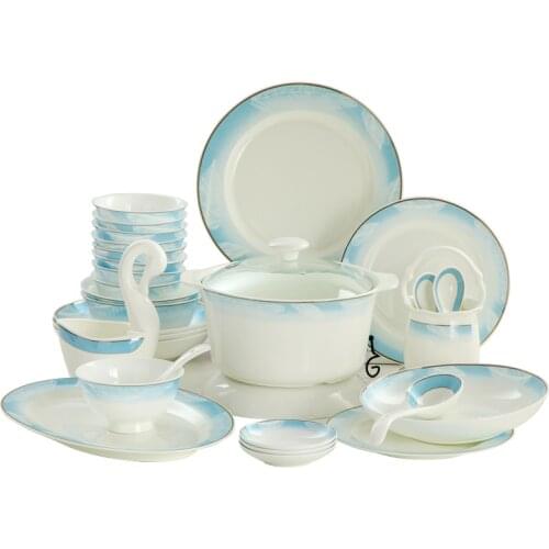 Guci Bowl and dish set bone china bowl and plate ceramic tableware bowl and chopsticks plate European Jingdezhen plate