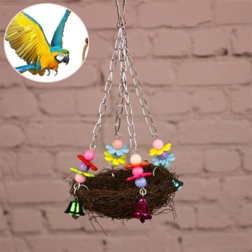 Natural Wooden Parrots Swing Toy Birds Bird Nest Vintage Bird Cage Squirrel Funny Chain Swing Toy Pet Bird Supplies
