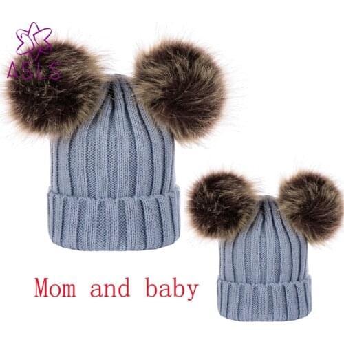 New Parent-child knitted wool caps Winter Warm Hat Knit thick Padded Pompom Hat Beanies Unisex caphigh quality Hair Accessories
