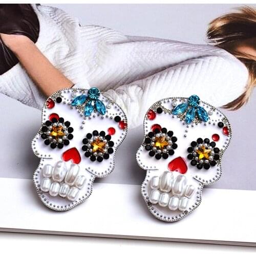 New Style Luxury Colorful Crystal Metal Oil Skull Earrings High quality Rhinestone Fashion Trend Jewelry Accessories For Women