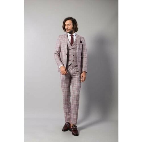 Checked Burgundy Slim-Fit Suit