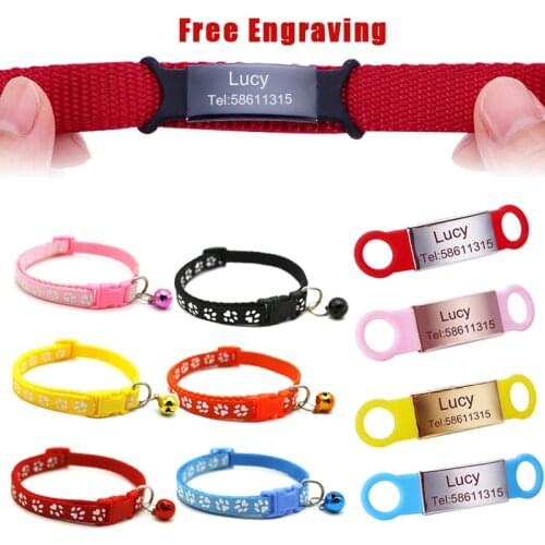 Nylon Collar Custom Personalized ID Free Engraving Paw Print Cat Small Dog Cute Nylon Adjustable for Puppy Kittens Necklace