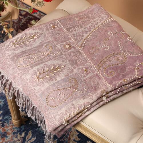 Bohemia 100% Merino Wool Scarf Women Stole Autumn Winter Thick Wool Warm Scarf Female Indian Bead Embroidery Rose Shawl