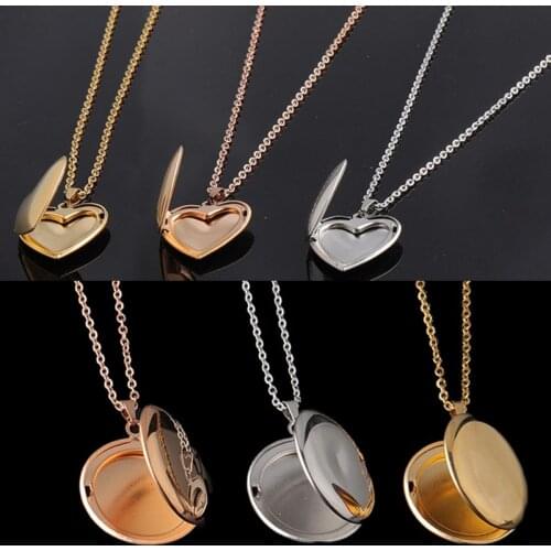 1PC Romantic Heart/round Shaped Friend Photo Picture Frame Locket Pendant For Necklace Jewelry Couple Valentines Day Gift