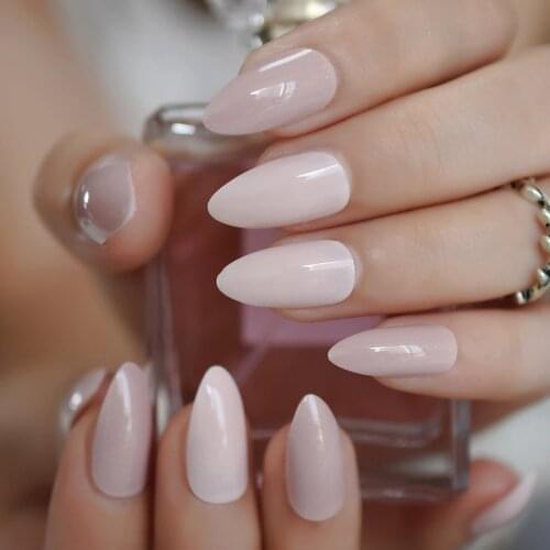 Nude Stiletto Fake Nails Light Brown Mix Color Glossy Faux Ongles Elegance Style Ladies Daily Nail Art Tips