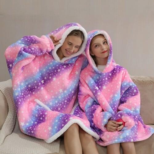 Family Hoodie Oversized blanket Homewear Fleece Warm Sherpa Blanket hoodie Wearable Blanket