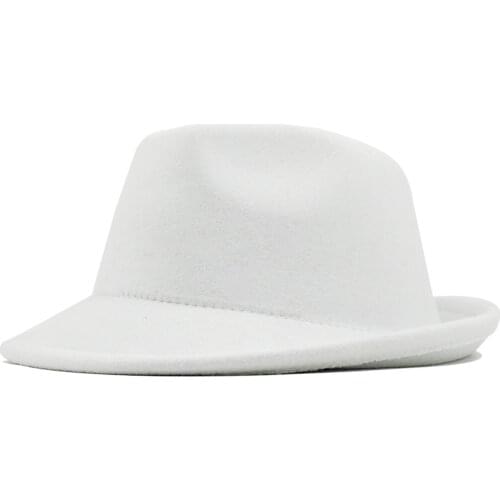 Simple white Wool felt Hat Cowboy Jazz Cap Trend Trilby Fedoras hat Panama cap chapeau band for Men Women 56-58CM
