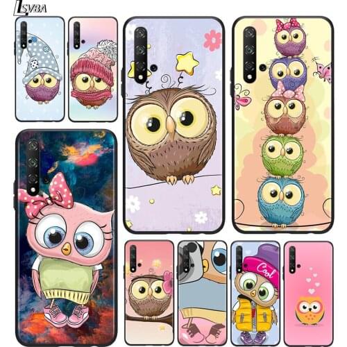 Cute Owl Hearts Lover for Huawei Honor 30 20 10 9S 9A 9C 9X 8X MAX 10 9 Lite 8A 7C 7A Pro Silicone Black Silicone Phone Case