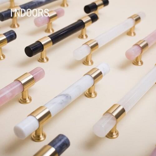 Nordic Crystal Marble Knobs Handle Cabinet Closet Door Light Luxury High-End Furniture Brass Drawer Small Handle