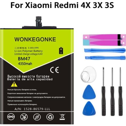 WONKEGONKE BM47 For Xiaomi Redmi 3 3S 4X 3X Replacement High Capacity Batterie Bateria