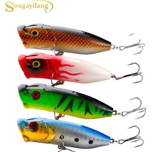 Sougayilang 4Pcs Popper Fishing Lure 10.2cm Crankbait Artificial Wobbler Hard Baits Topwater Minnow Fishing Lure Peche Leurre