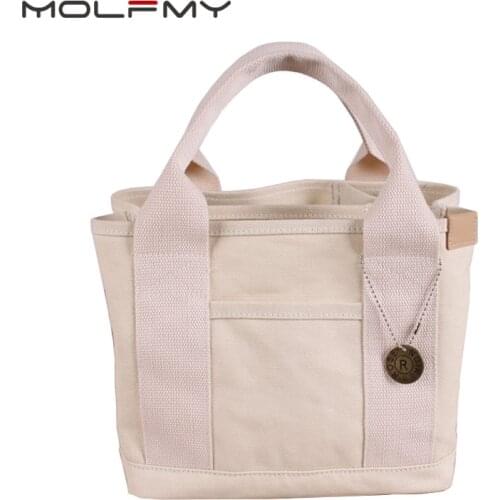New Canvas Handbag For Women High Quality Simple Tote Bag Casual Lunch Bag Portable Solid Color Ladies Multi-pocket Bag Dropship