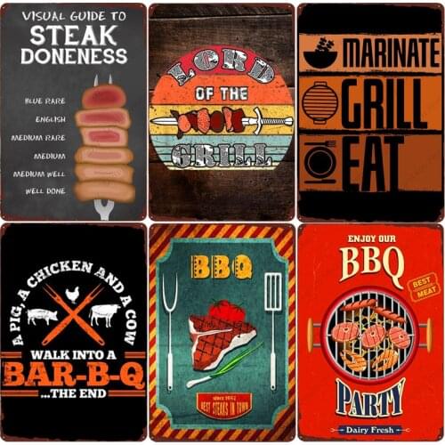BBQ Party Plaque Bar-B-Q Time Vintage Metal Tin Sign Bar Pub Outdoor Decor Lord Of The Grill Painting Dads BBQ Art Poster MN167