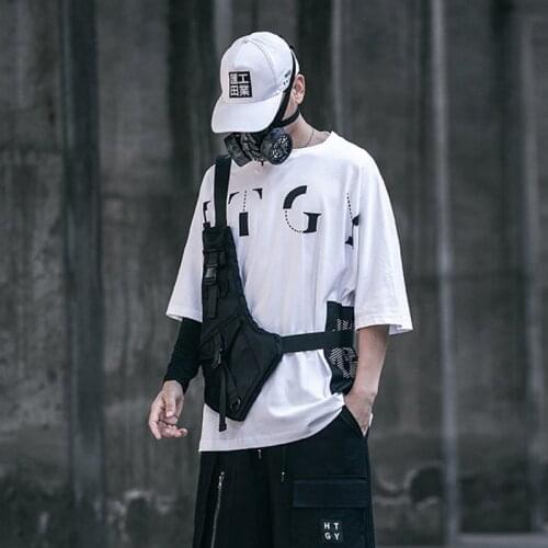 Tactical Chest Bags Hip Hop Streetwear Men Functional Waist Bags Adjustable Shoulder Bags Ribbons Canvas Package Casual Techwear