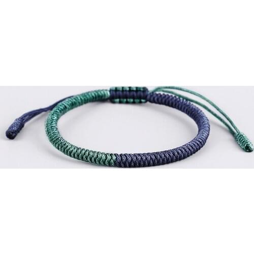 Tibetan Buddhist Handbraided Lucky Knots Rope Bracelet For Men Women Handmade Cyan-Blue Thin Bangle Jewelry