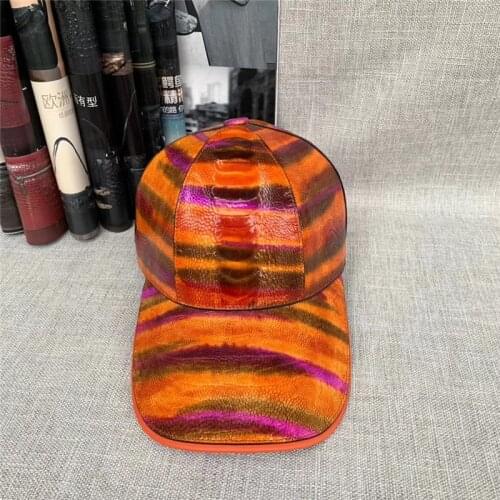 Unisex Style Authentic Ostrich Skin NEW CHIC Women Men Colorful Baseball Cap Genuine Leather Male Female Adjustable Snapback Hat
