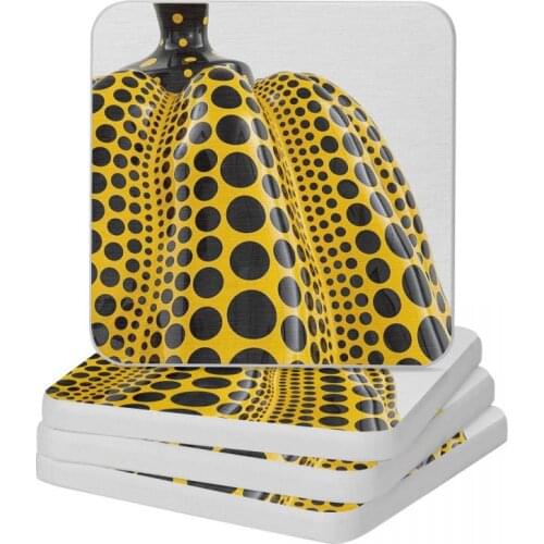 Yayoi Yellow Pumpkin Detail Polka Dot Natural Diatomite Square Round Shape Coaster Quick-drying Cup Bonsai Mat Soap Pad 10