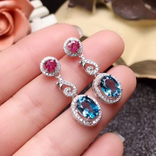 KJJEAXCMY fine jewelry 925 sterling silver inlaid natural gemstone blue topaz female earrings support test