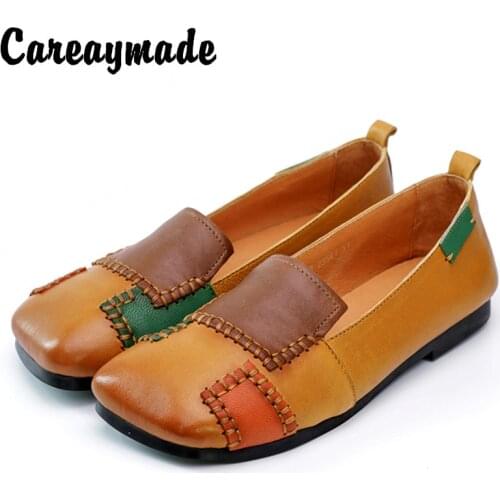 Careaymade-Flat Shoes Retro National Style Beggar Patch Stitching Shallow Mouth Womens Shoes Breathable Slip-on Casual Shoes
