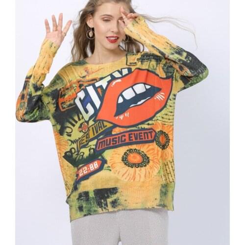 Women Knitted Sweater Long Sleeve Fashon Red Lip Pull Femme Hiver Plus Size Top O Neck Spring Winter 2021 Fashion Clothes XC171