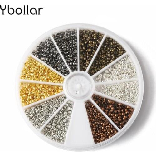 1 box Copper Brass Round Spacer Beads Crimps End Beads 2mm 1500pcs+2.5mm 750pcs For Necklace Earrings Jewelry Making Findings