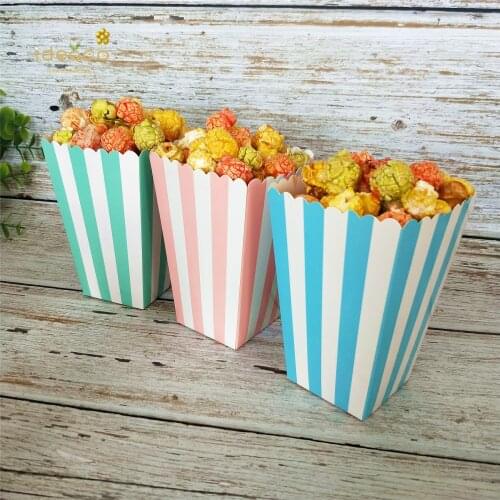 12 Pcs/Set Striped White Spots Stiff Paper Mini Party Popcorn Boxes Pop Corn Candy Sanck Favor Bags Wedding Birthday Baby Shower