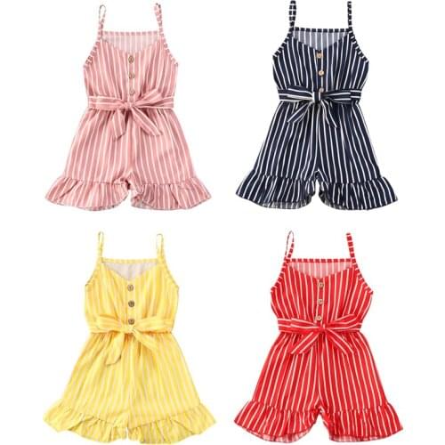 2020 New Summer 1-6Y Kid Baby Girls Rompers Overalls Playsuit Striped Print Sleeveless Ruffles Jumpsuits Outfits