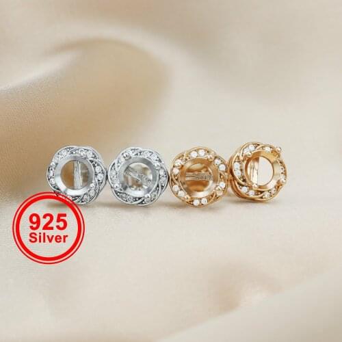 5-6MM Rose Gold Plated Solid 925 Sterling Silver DIY Round Bezel Prong Studs Earrings Settings for Gemstone Moissanite 1706044