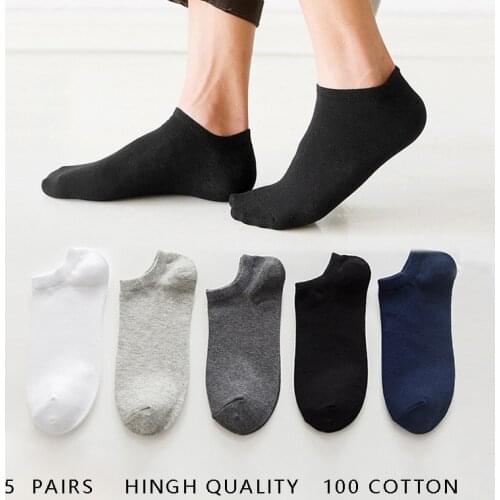 5 Pairs 1 Lot Scoks men Cotton Mens Socks Pack Set Solid Color White Black Short Socks Mens Thin Ankle Socks Spring Summer Sox