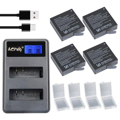 AOPULY AZ16-1 battery For Xiaomi YI 2 4K Rechargeable Battery+ LCD USB Dual Charger For Xiaoyi Action Camera 2