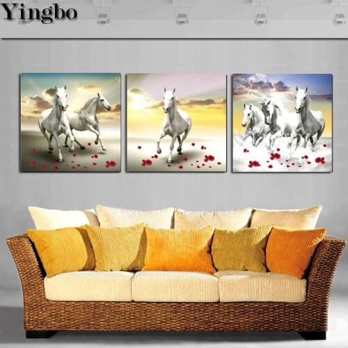 3 pcs Diamond Painting Running Horse Cross Stitch diamond Embroidery sale Square/Round drill 3d pictures of rhinestones art