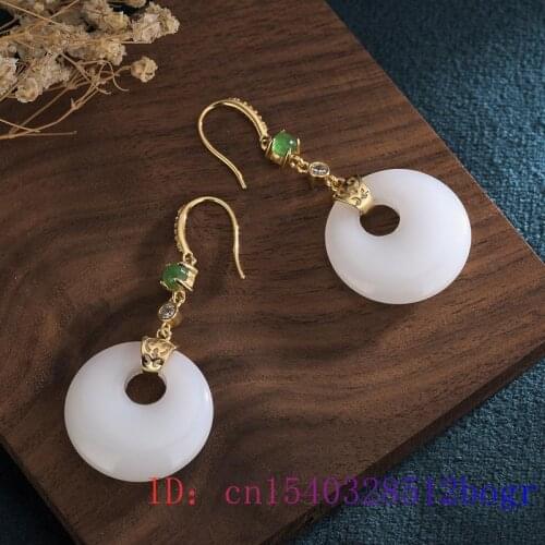White Jade Doughnut Earrings Jewelry Women Natural Zircon Gifts Agate Amulet Gemstone 925 Silver Fashion Chalcedony Charm