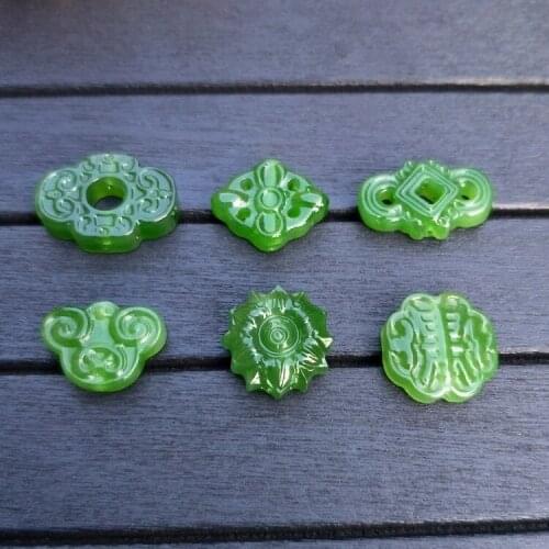 One pieces loose beads HETIAN GREEN JASPER CARVED UNIQUE SHAPE for DIY jewelry making FPPJ wholesale