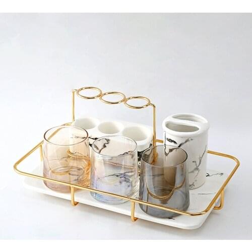 Bathroom Decorative Electric Teeth Brush Rack Mouth Cup Rack Light Luxury Home Ceramic Storage Shelving Bathroom Supplies