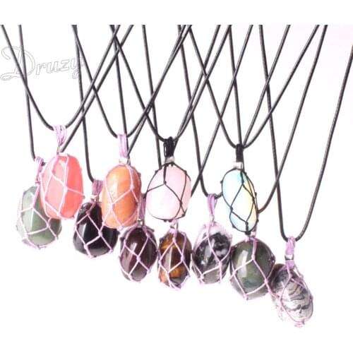 Druzy 1PC Random Quartz Crystal Gem Natural Stone Chakra Point Healing Fish Netted Dreamcatcher Indians amulets Pendant Necklace
