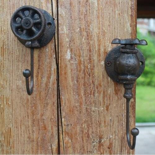 Vintage Water Valve Design Home Garden Decor Cast Iron Wall Hooks Set
