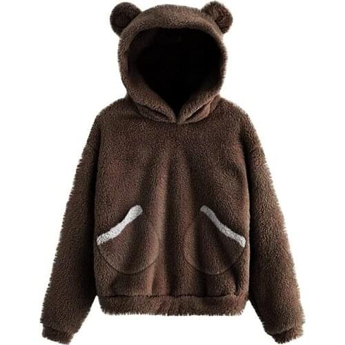 Oversize Fleece Sweatshirts Bear Ears Hoodies Women Long Sleeve Sweatshirt Cute Hoodie Streetwear Hoodie Sudaderas Con Capucha