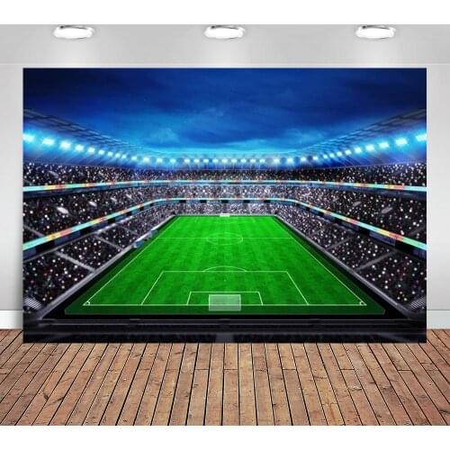 Night Illuminated Football Arena Stadium Backdrop Soccer Pitch Fans In The Stands Photography Background Spotlight League Props